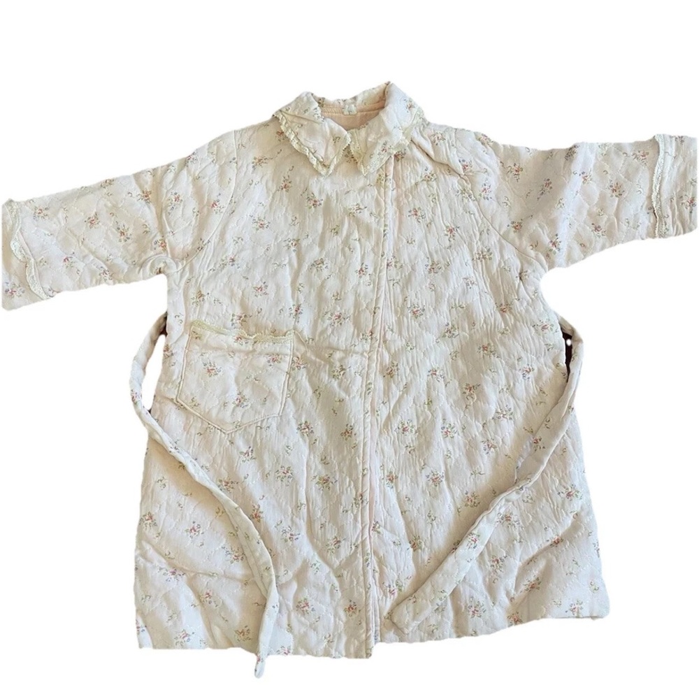 VTG 1960s quilted little girls pink floral bathrobe-Mid century-kitschy-read msm